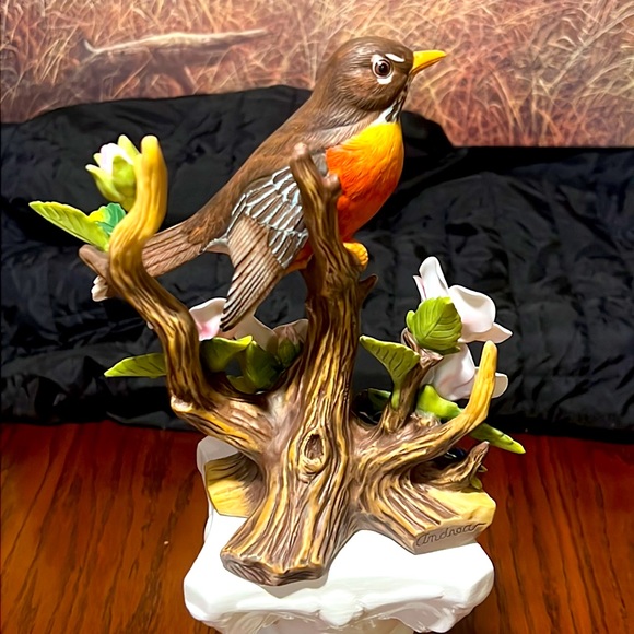 ANDREA’S BIRDS. ROBIN with WILD ROSES 🌹 Fine Hand Painted Porcelain Art 9743 - Picture 6 of 16